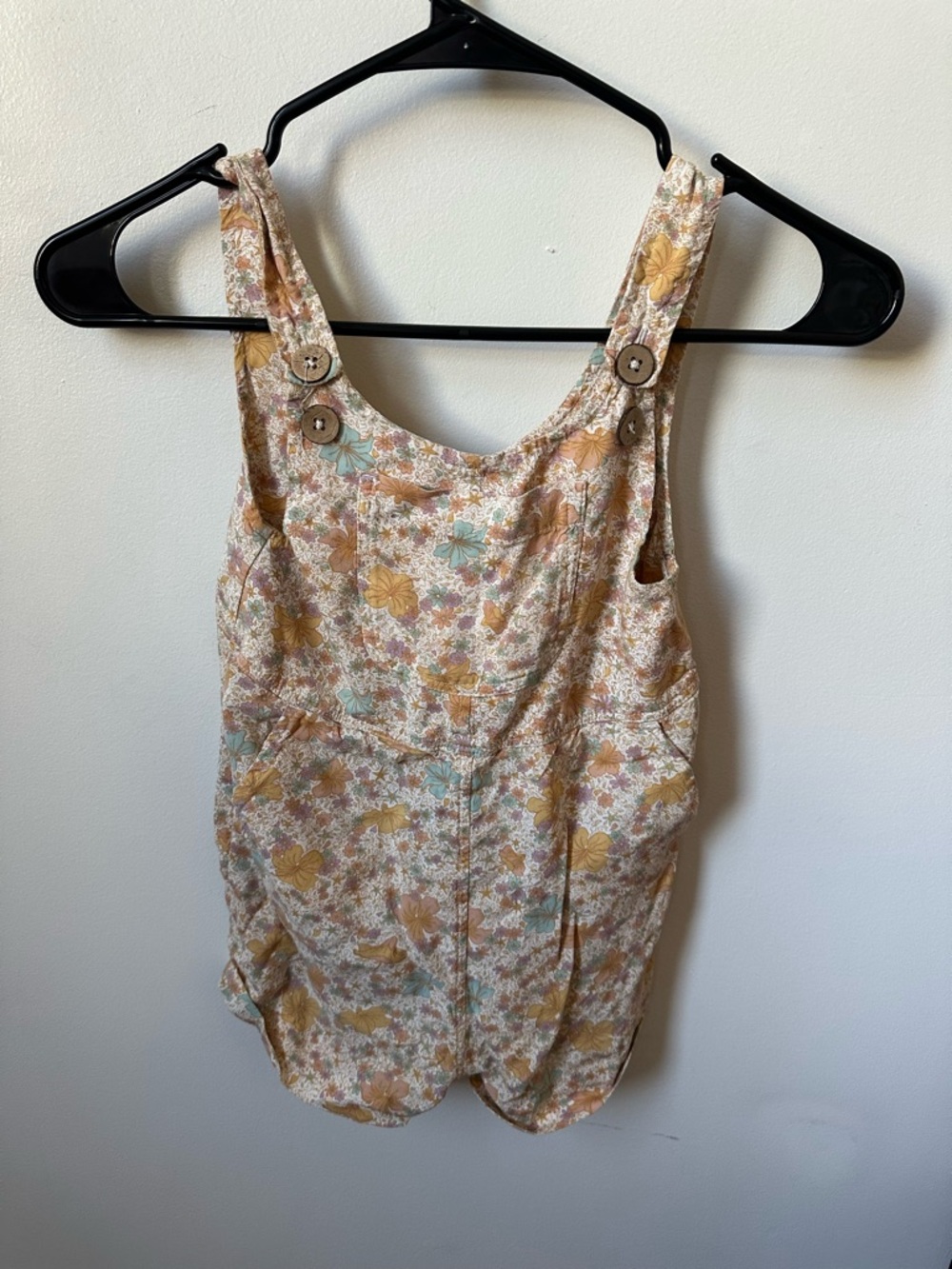 Rip Curl Cream Floral Button-Strap Romper with Mint and Tan Accents